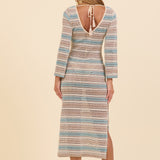 Bora Bora Stripe Plunge Textured Woven Maxi Dress