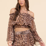 Wild Leopard Printed Chiffon Off The Shoulder Crop Top