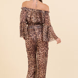 Wild Leopard Printed Chiffon Off The Shoulder Crop Top
