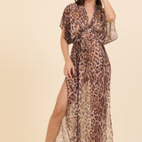 Wild Leopard Printed Chiffon Long Cover Up Dress