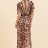Wild Leopard Printed Chiffon Long Cover Up Dress