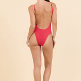 Sunset Red Krinkle by SG Low Back One Piece