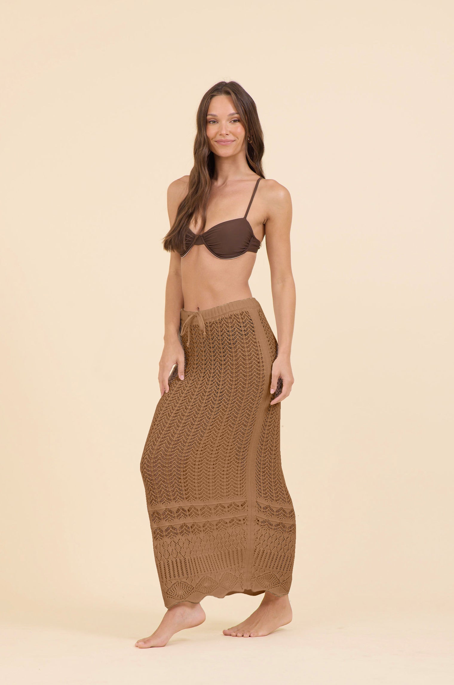 Island Tan Crochet Maxi Skirt