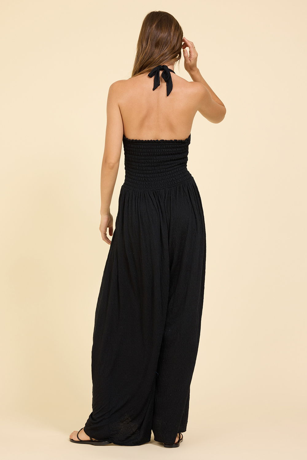 Crinkle Knit Jumpsuit - Black