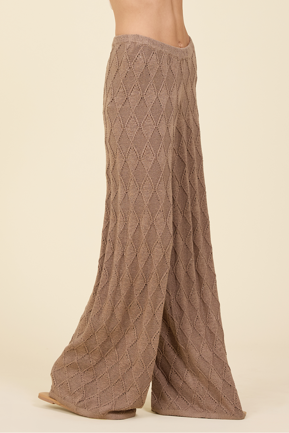 Diamond Knit Wide Leg Pant - Cocoa