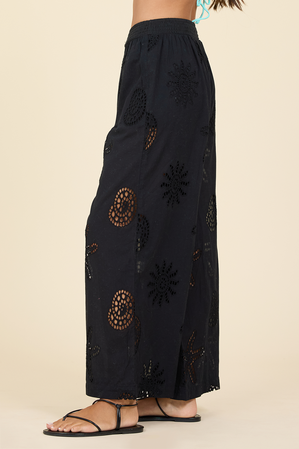 Ocean Eyelet Wide Leg Pant - Black