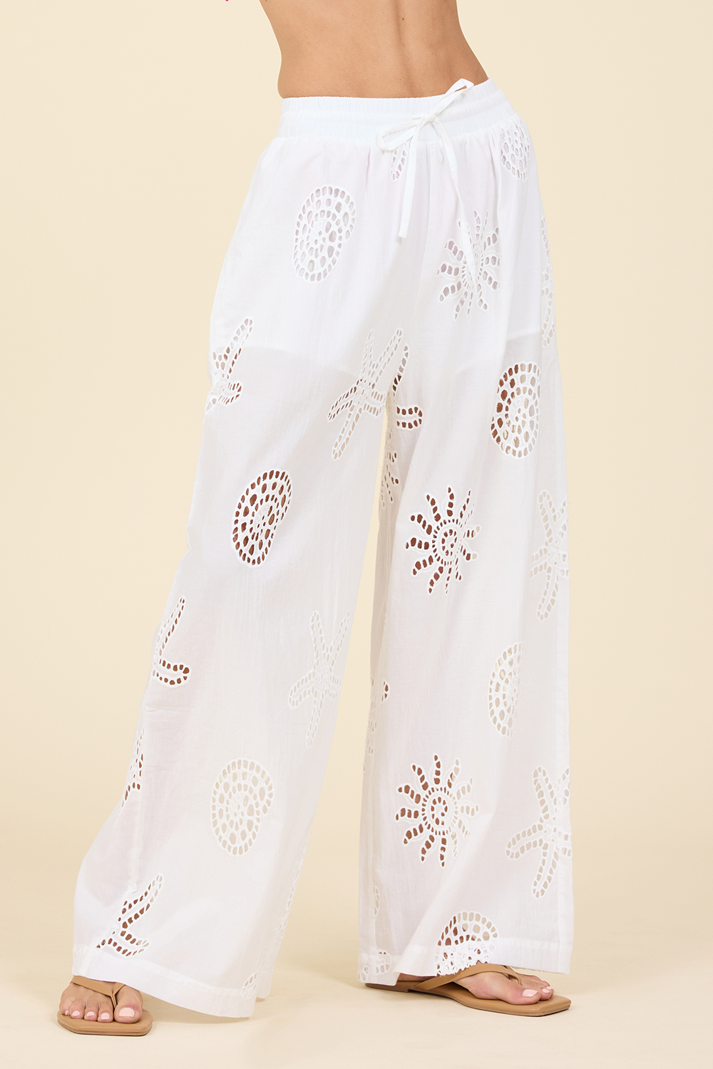 Ocean Eyelet Wide Leg Pant - White