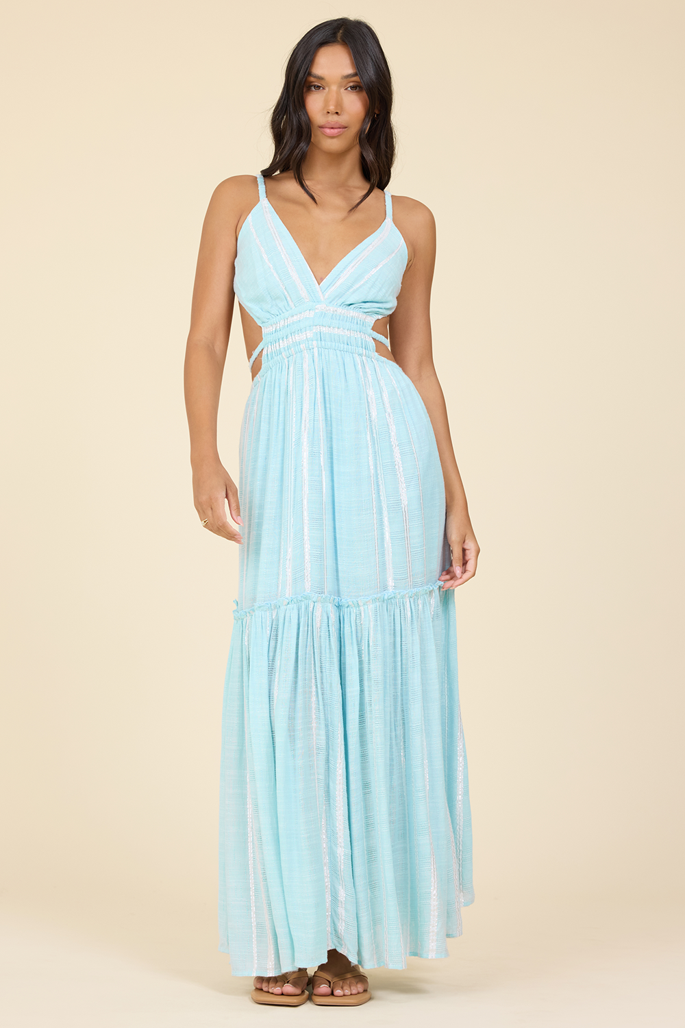 Surf Gypsy Open Back Maxi Dress Medium / Crystal Blue Stripe Surf Gypsy Open Back Maxi Dress Medium / Crystal Blue Stripe