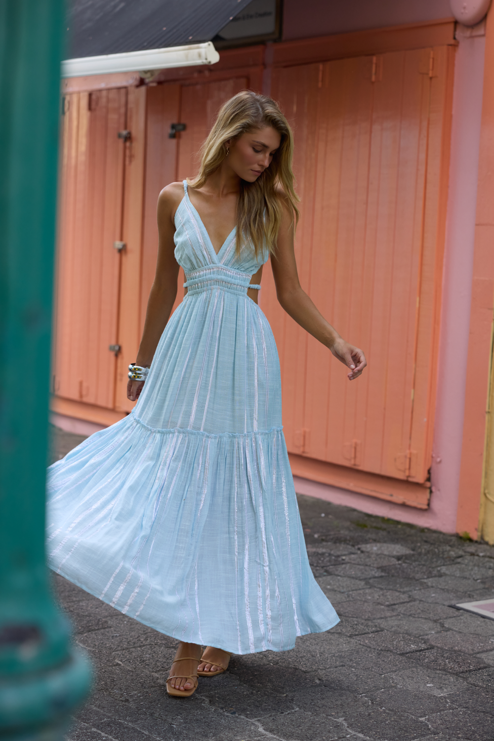 Surf Gypsy Open Back Maxi Dress Medium / Crystal Blue Stripe Surf Gypsy Open Back Maxi Dress Medium / Crystal Blue Stripe