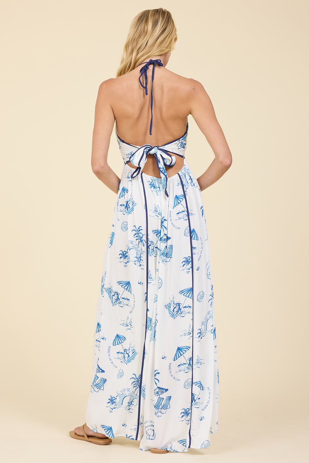 Printed Maxi Dress with Piping