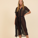 Black Mesh Button Front Coverup
