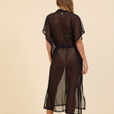 Black Mesh Button Front Coverup