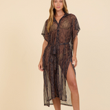 Snakeskin Mesh Button Front Coverup