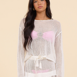 White Mesh Knit Long Sleeve