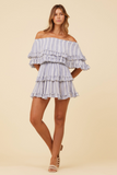 Blue Horizon Stripe Off Shoulder Ruffle Dress