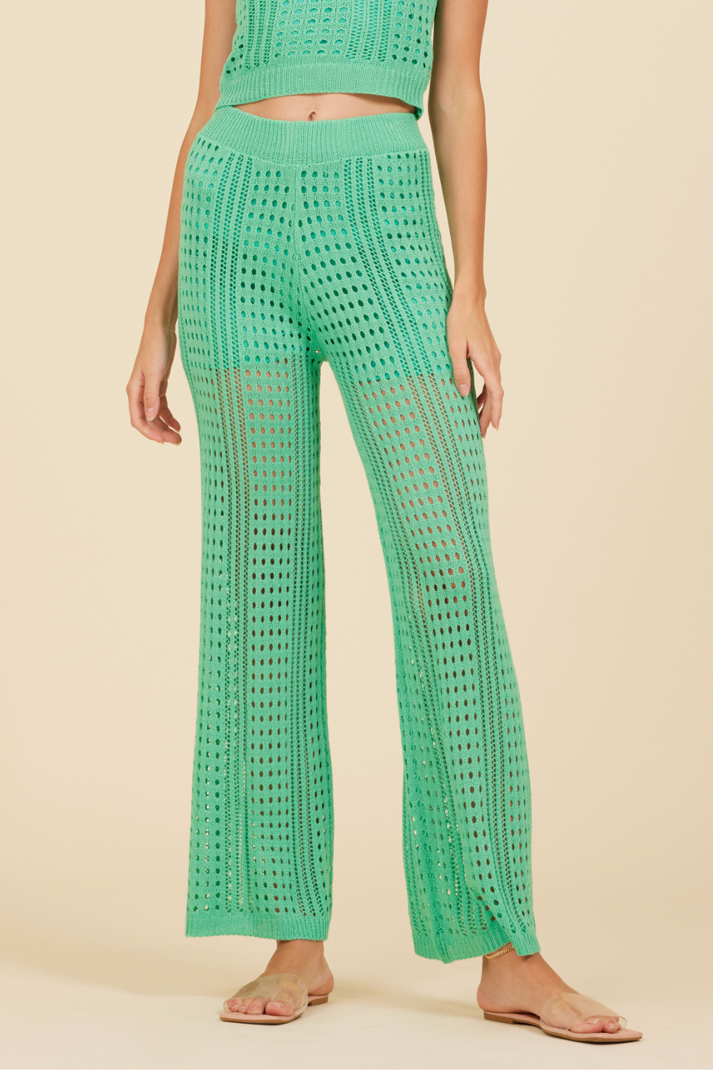 Summer Green Knit Wide Leg Pant