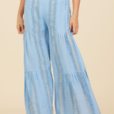 Water Blue Tonal Textured Stripe Pants