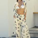 Beach Vibe Printed Satin Wide Leg Pant