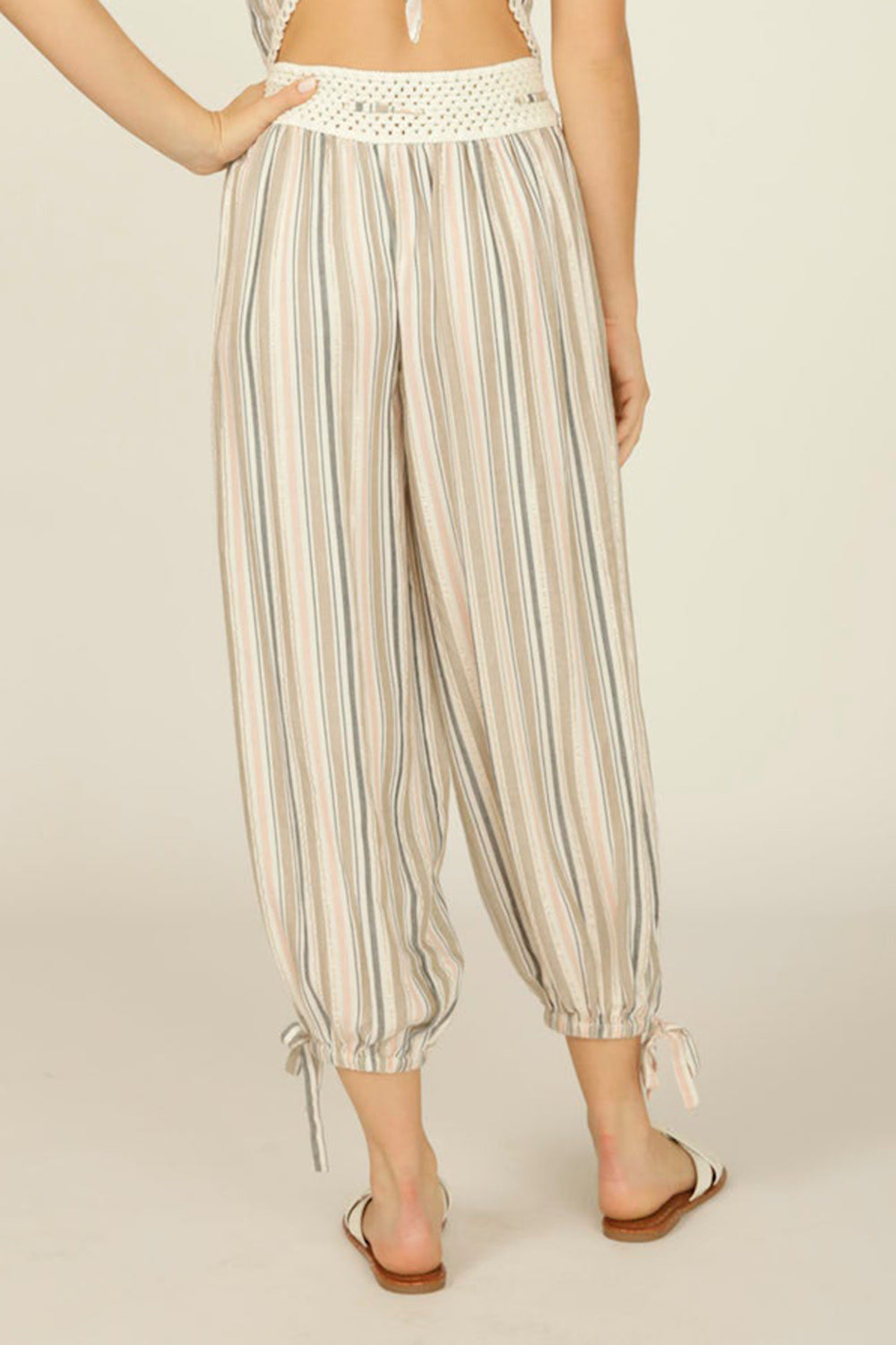Tuscany Stripe Crochet Waist Genie Pant
