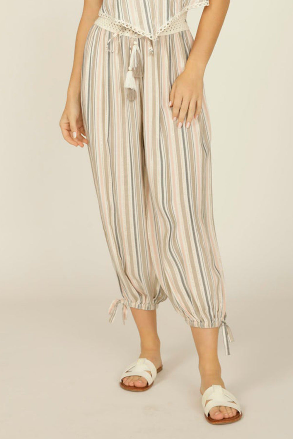 Tuscany Stripe Crochet Waist Genie Pant