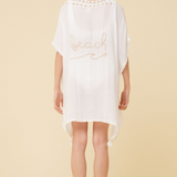 White w/ Natural Embroidered "Beach" Coverup