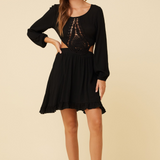 Black Rayon Crinkle Dress w/ Crochet Detail