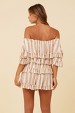 Sandy Horizon Stripe Off Shoulder Ruffle Dress