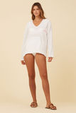 White w/ Hot Pink "Make Waves" Embroidered Washed Gauze Pullover Hoodie