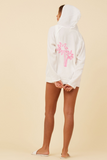 White w/ Hot Pink "Make Waves" Embroidered Washed Gauze Pullover Hoodie