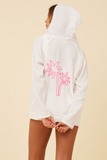 White w/ Hot Pink "Make Waves" Embroidered Washed Gauze Pullover Hoodie
