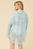 Tropical Blue Vertical Stripe Crochet Button Down