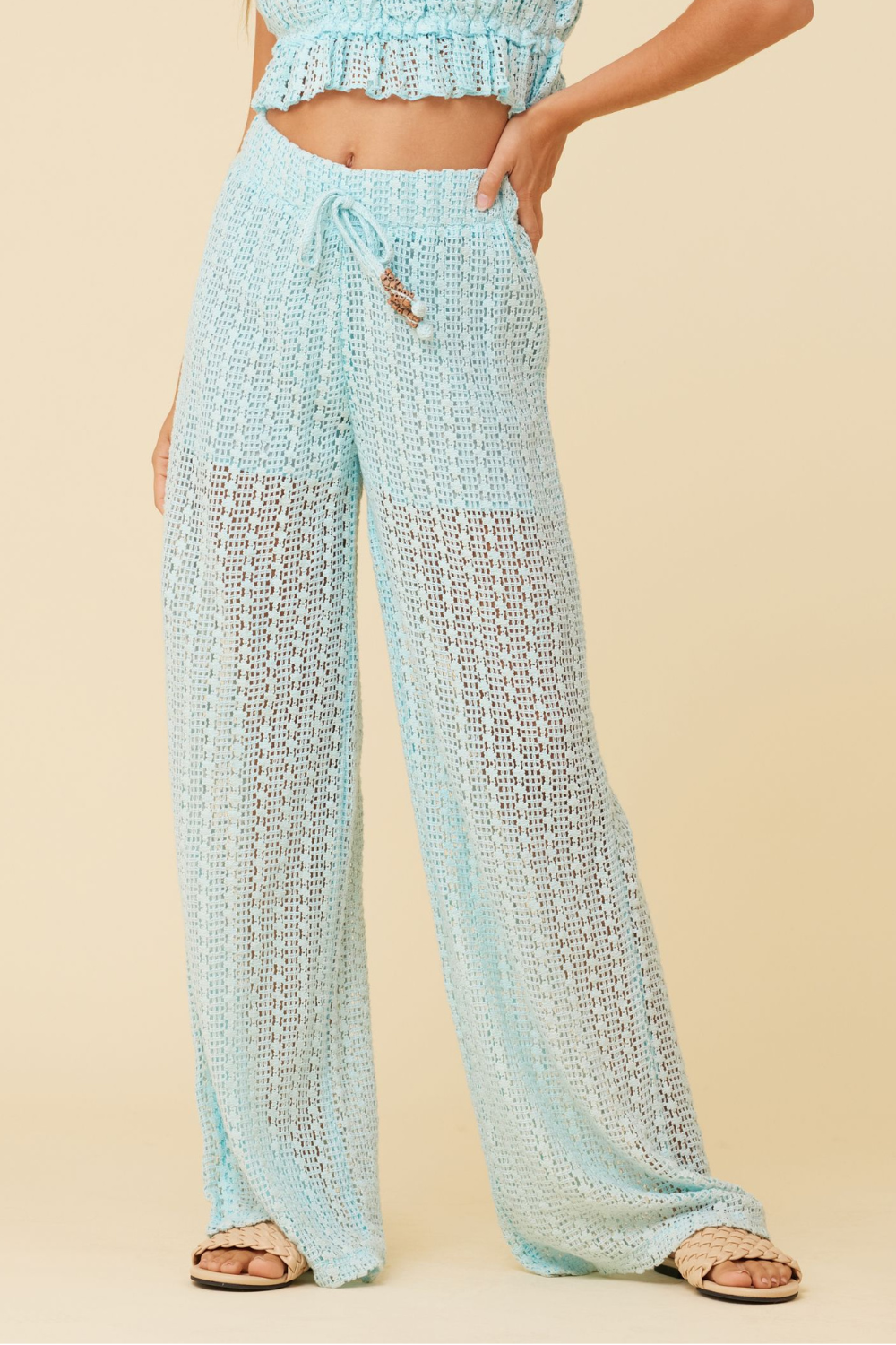 Tropical Blue Vertical Stripe Crochet Pants