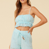Tropical Blue Vertical Stripe Crochet Surplice Top