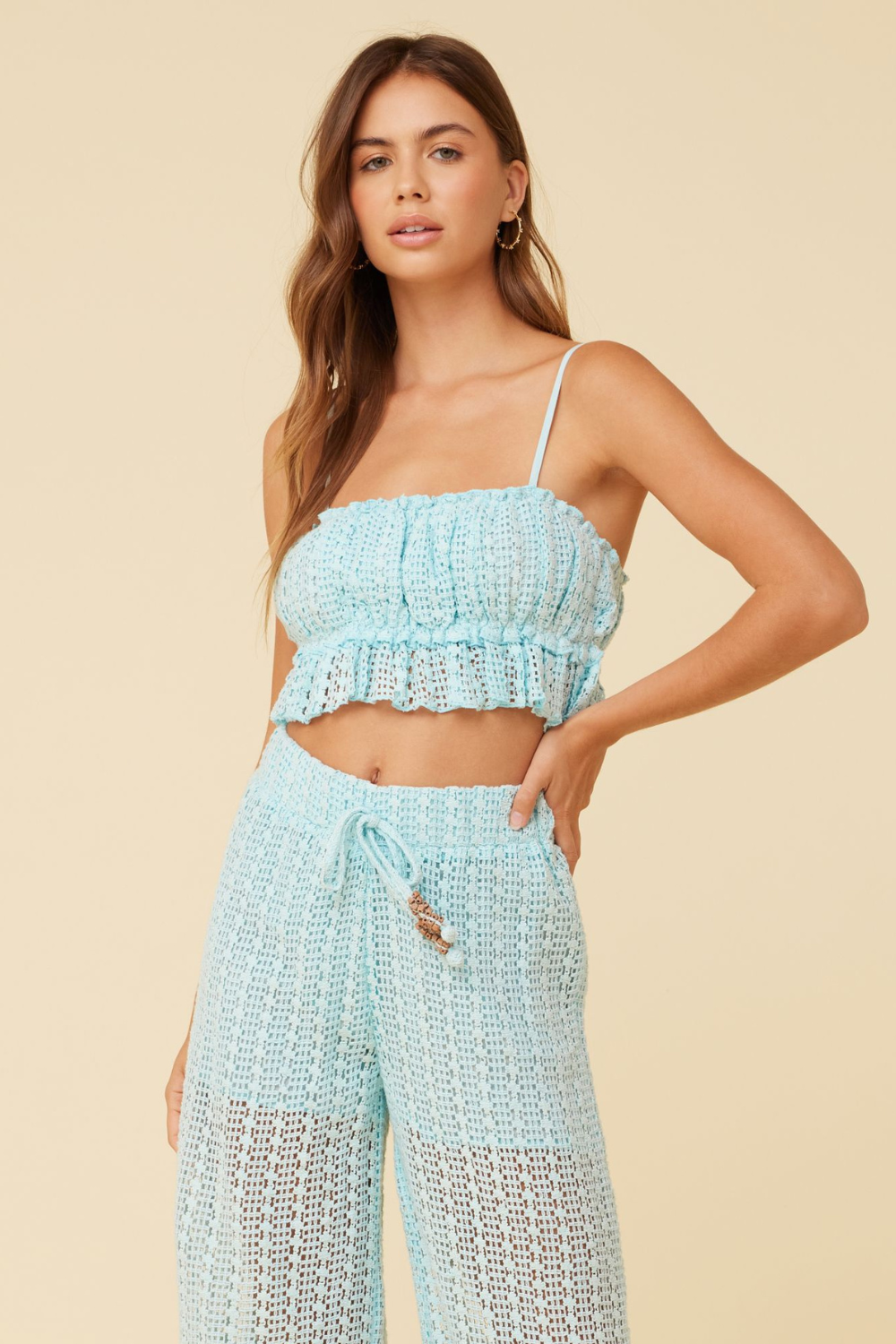 Tropical Blue Vertical Stripe Crochet Surplice Top