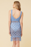 Cali Blue Crochet Dress w/ Fringe Hem