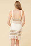 White W/ Bronze Crochet W/ Metallic Detail Fringe Dress