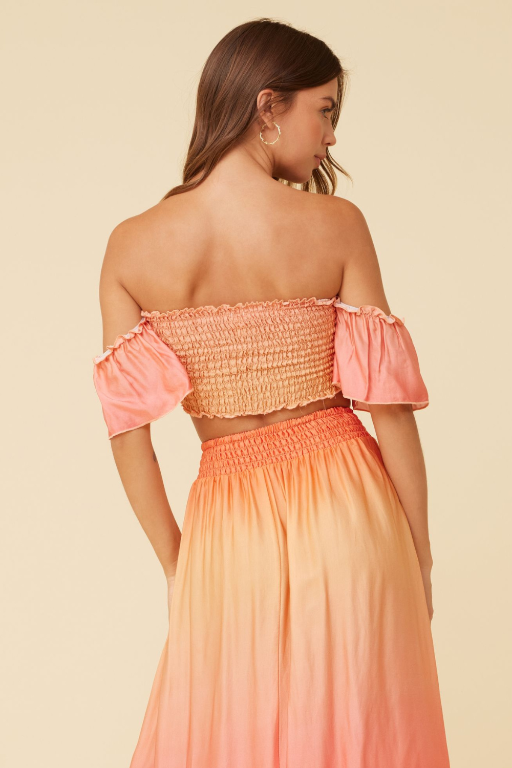 Sunset Ombre Dip Dye Satin Tie Front Top