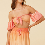 Sunset Ombre Dip Dye Satin Tie Front Top