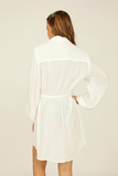 Warm White Crinkle Swiss Dot Tie Front Coverup