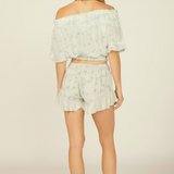 Seaport Sage Paisley Embroidery Off Shoulder Top