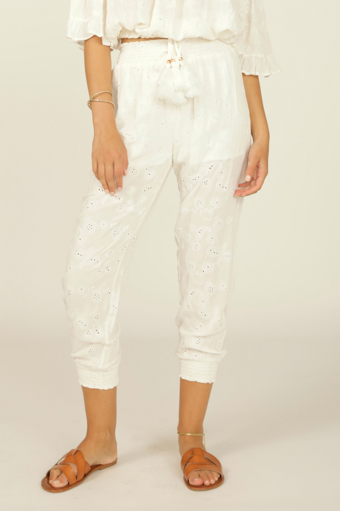 White Paisley Embroidery Pant