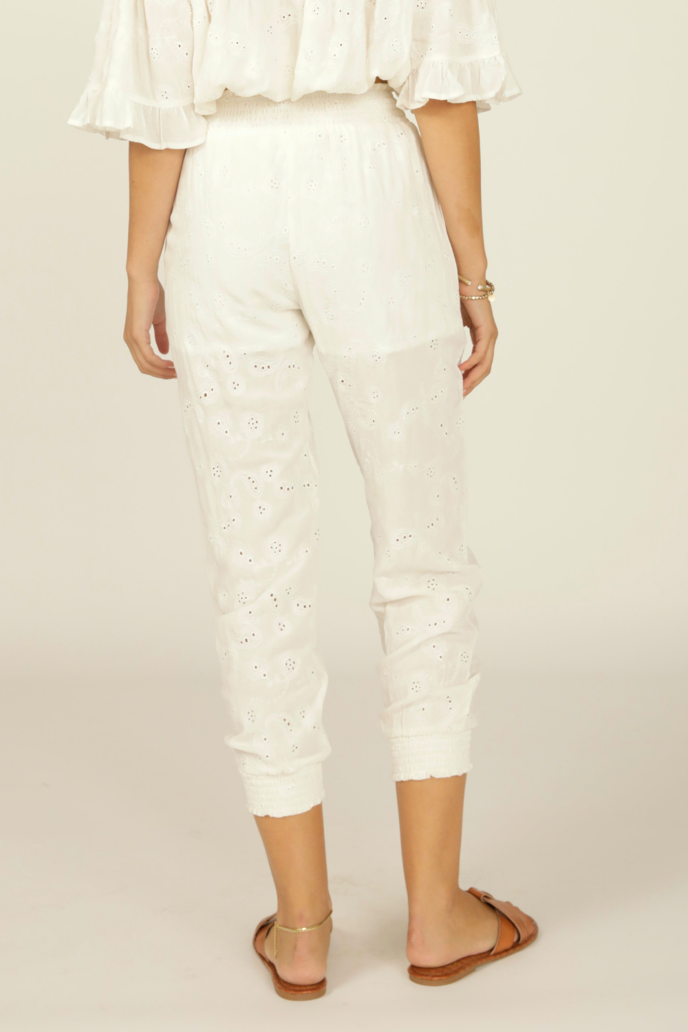 White Paisley Embroidery Pant