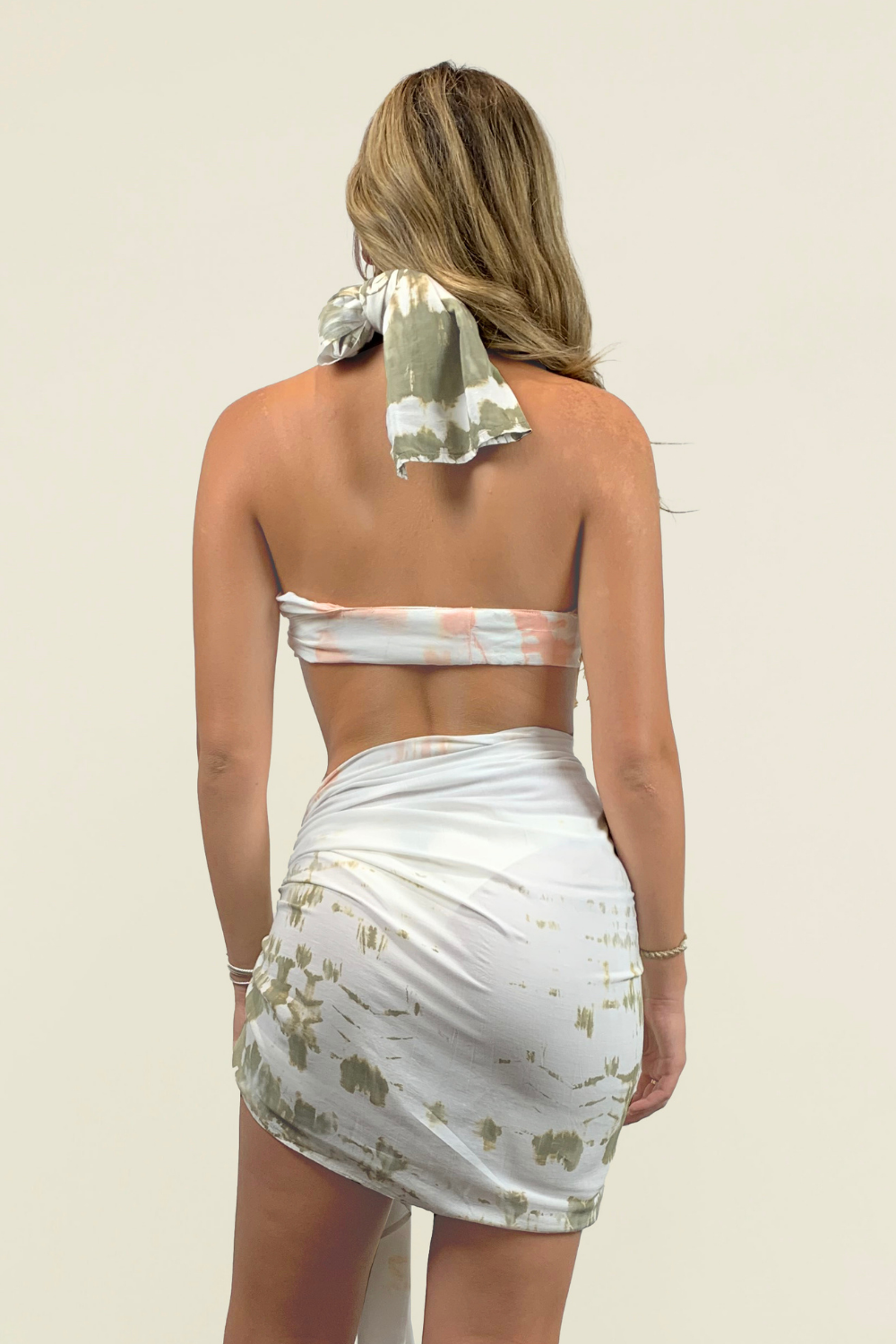 Olive/Peach Tie Dye Halter Wrap Top