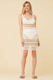 White W/ Bronze Crochet W/ Metallic Detail Fringe Dress