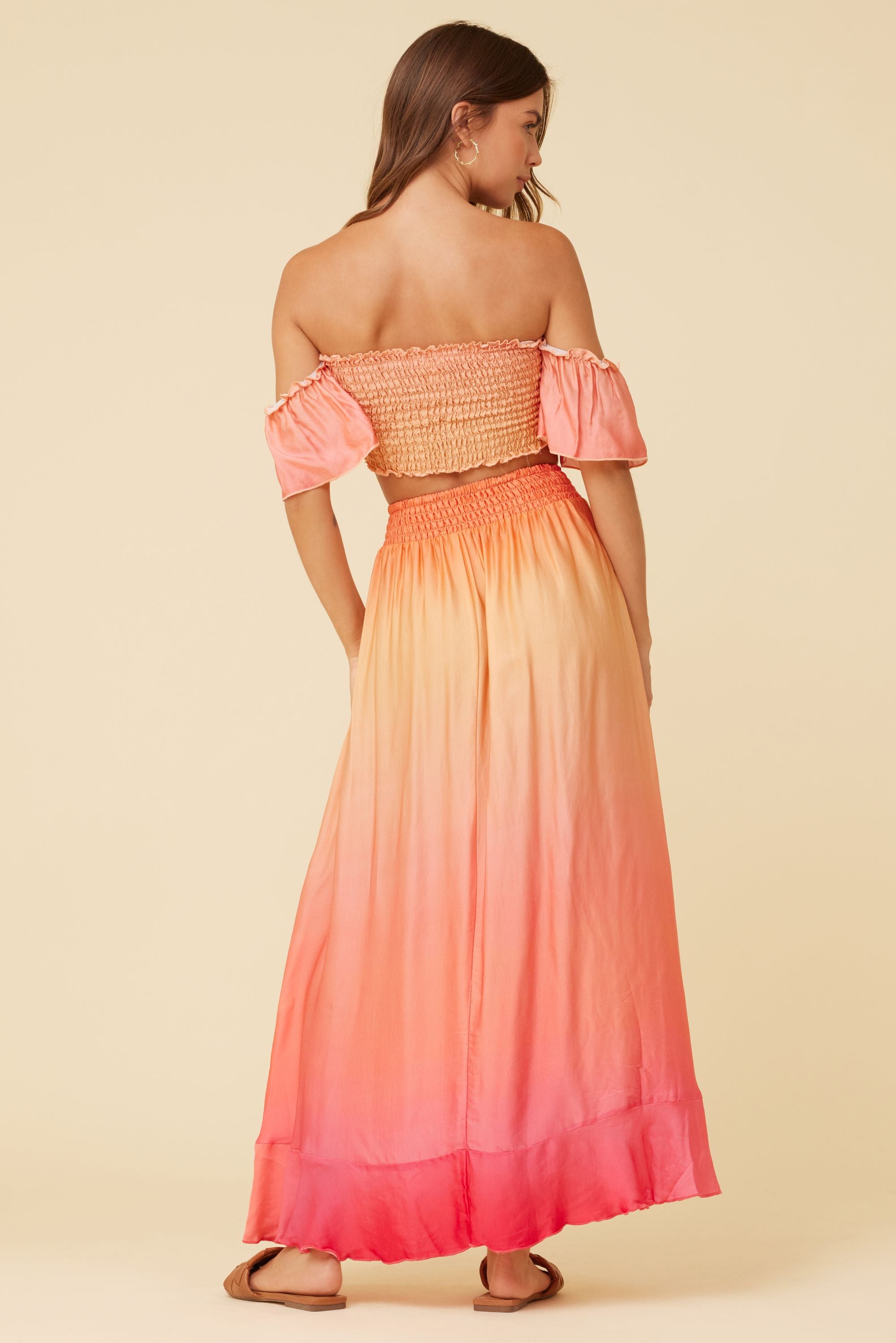 Sunset Ombre Dip Dye Satin Tie Front Top