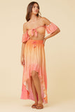 Sunset Ombre Dip Dye Satin Tie Front Top